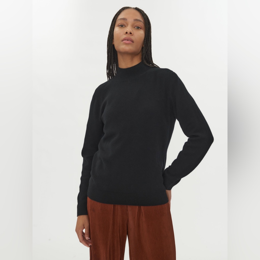 Plush Cashmere Black Cashmere Mock Neck Pullover Oversized Sweater Size L